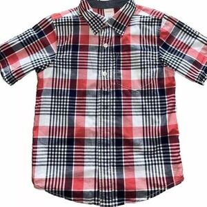 Gymboree Boys Red White Navy Plaid Short Sleeve 1/4 Button Up Shirt Size‎ 5T EUC